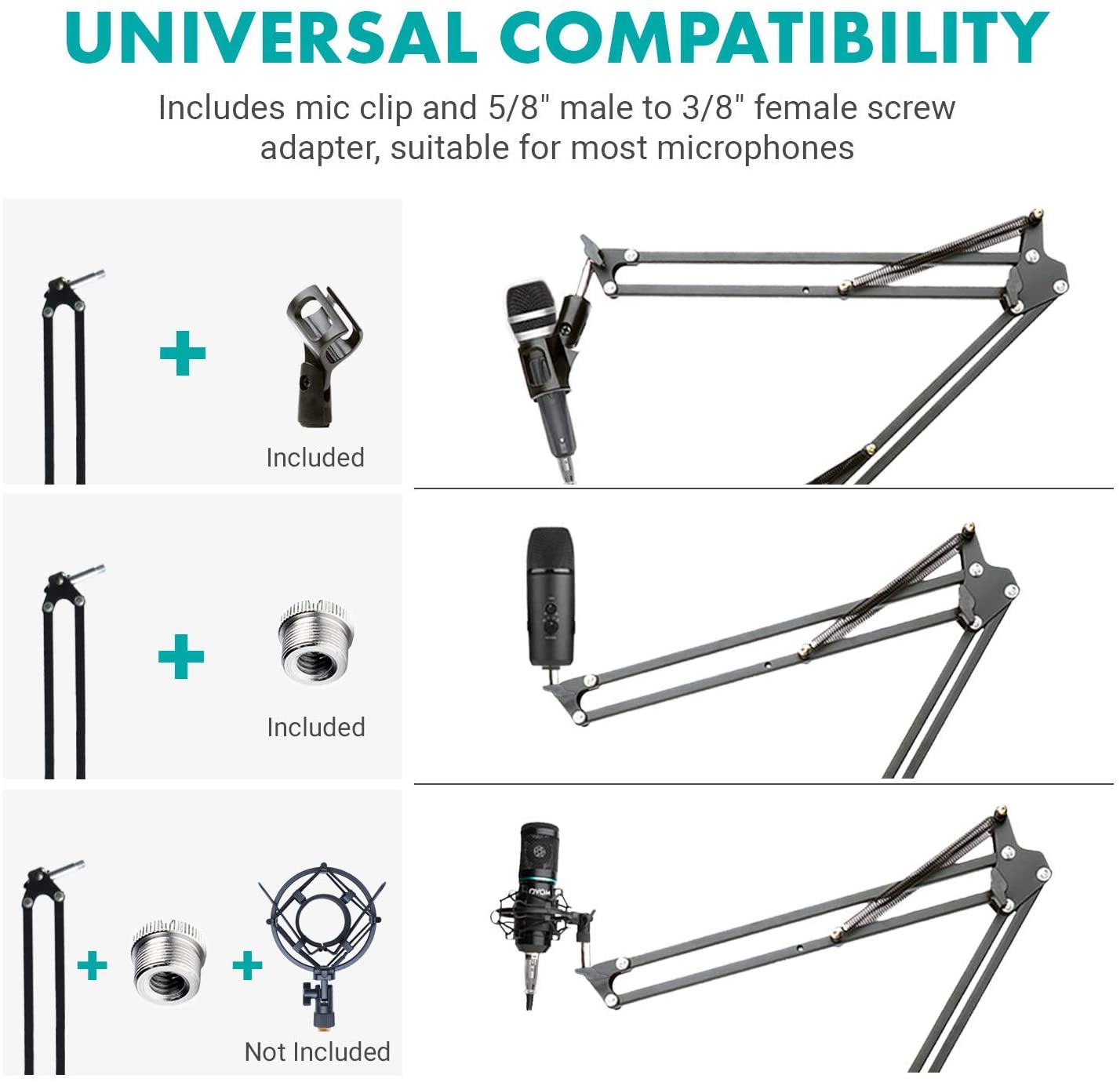 Movo ASM5 Articulating Microphone Suspension Boom Scissor Arm with