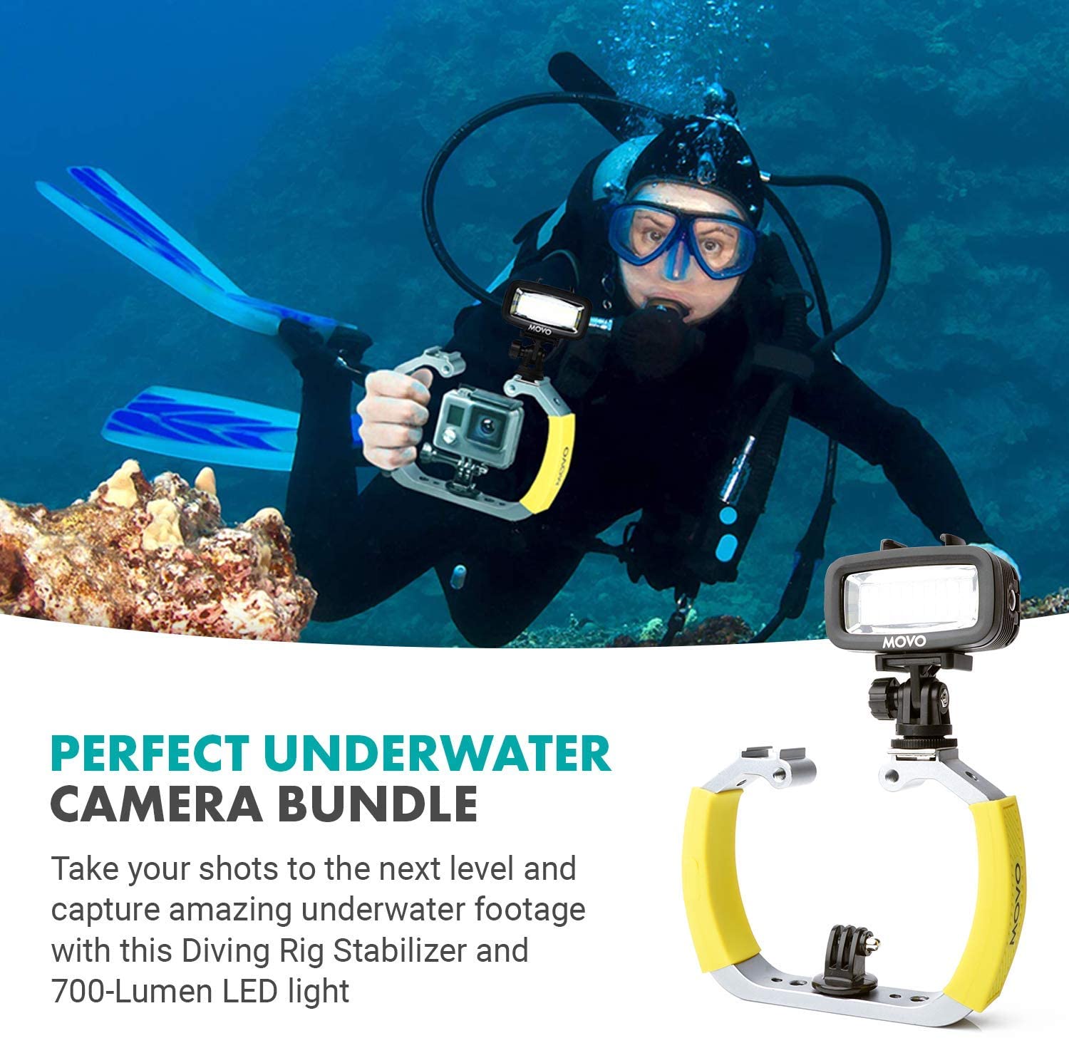 Movo Underwater Scuba Diving Rig Bundle with Waterproof LED Light for