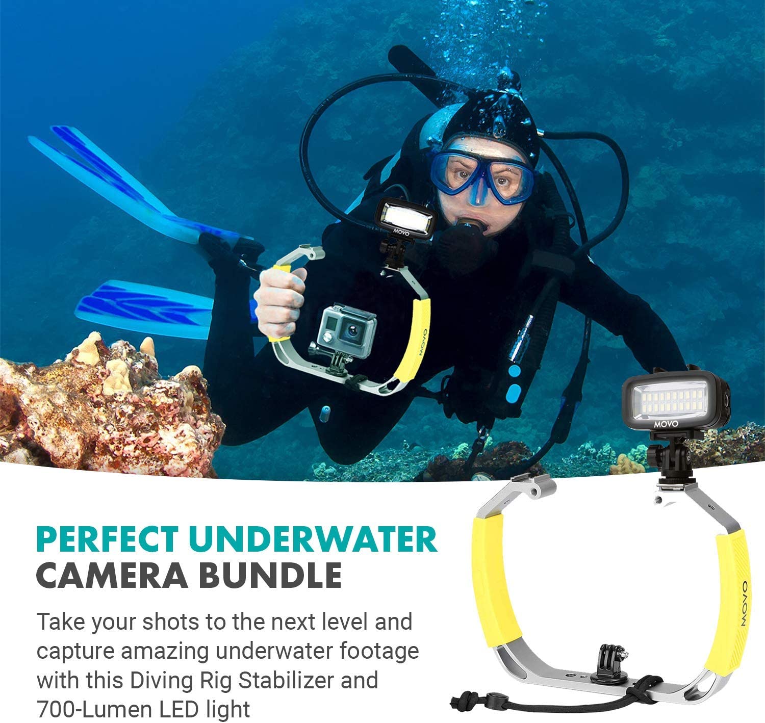 Movo XL Underwater Scuba Diving Rig Bundle with Waterproof LED Light ...